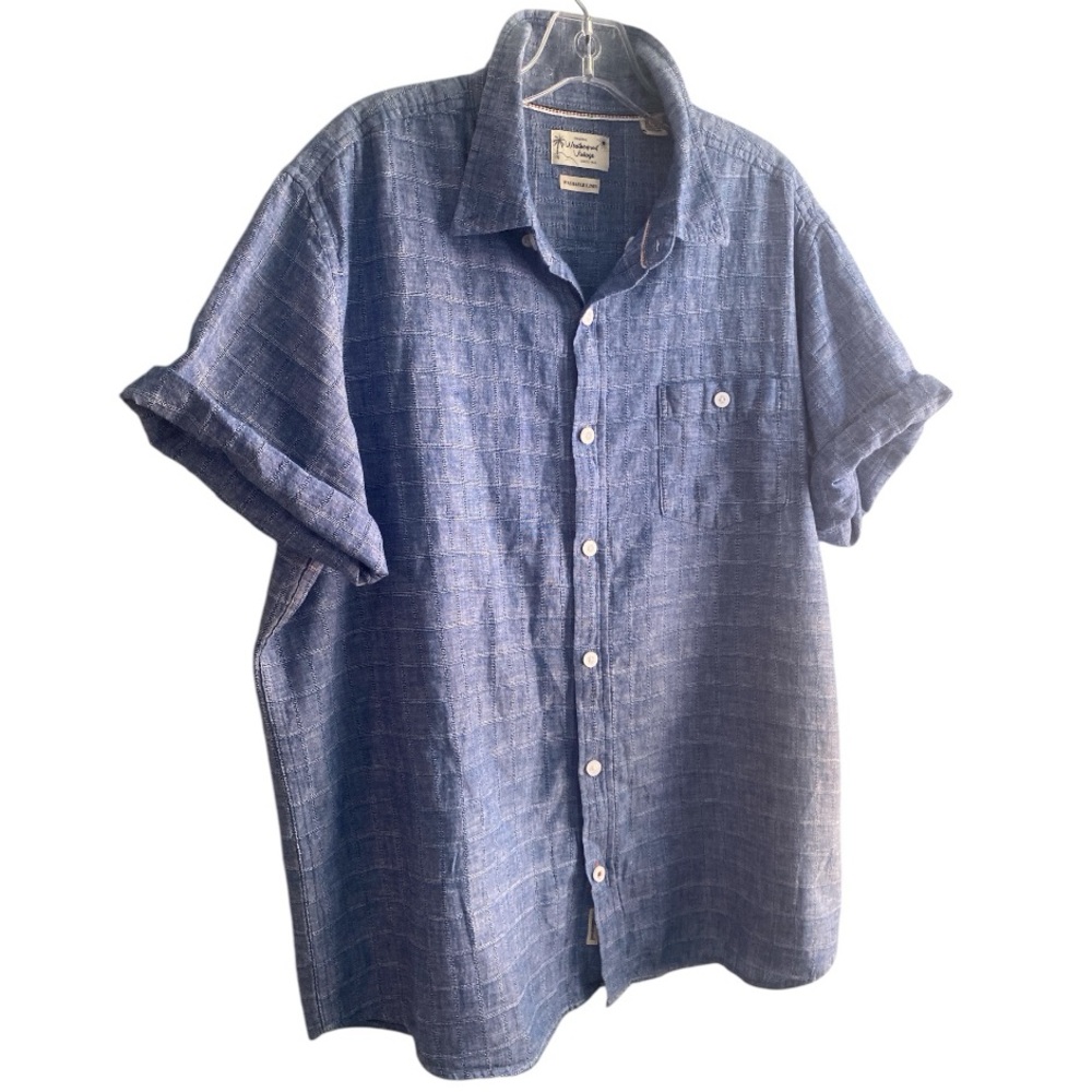 Weatherproof Vintage Linen Shirt Men’s XL Denim Blue Short Sleeve Button Down